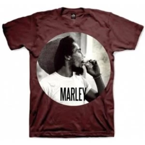 Bob Marley Smokin Circle Mens T Shirt: Burgundy X-Large