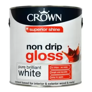 Crown Non Drip Gloss Paint, 2.5L, Pure Brilliant White