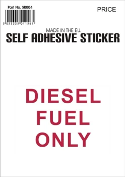 Outdoor Grade Vinyl Sticker - Red - Diesel Fuel Only- CASTLE PROMOTIONS- V94