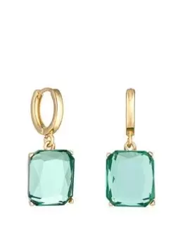 Mood Gold Green Emerald Cut Open Stone Huggie Hoop Earrings