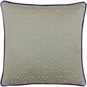 Riva Paoletti - Belsize Geometric Square Jacquard Weave Piped Cushion Cover, Taupe/Purple, 45 x 45 Cm