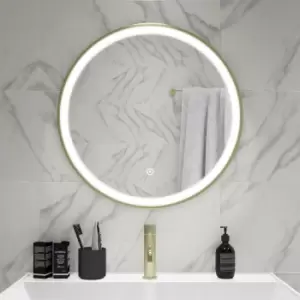 Round Brass LED Bathroom Mirror with Demister 600mm -Antares