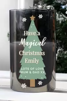Personalised Christmas Tree Smoked Glass LED Candle - Black