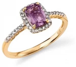 Elements Gold 9ct Yellow Gold Diamond And Amethyst Cushion Jewellery