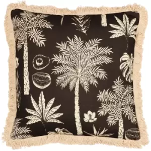 Colonial Palm Fringed Cushion Cover, Espresso, 45 x 45cm - Paoletti