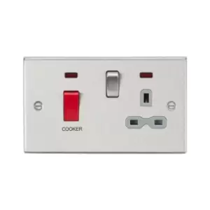 Knightsbridge - 45A dp Cooker Switch & 13A Switched Socket with Neons & Grey Insert - Square Edge Brushed Chrome