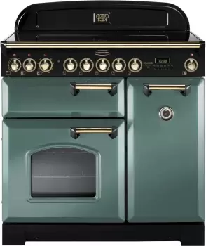 Rangemaster CDL90EIMG/B Classic Deluxe Mineral Green with Brass Trim 90cm Induction Range Cooker