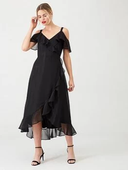Wallis Sparkle Ruffle Midi Dress - Black, Size 8, Women