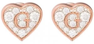 Guess GShine Crystal Set Rose Gold PVD Heart Stud Earrings Jewellery