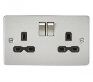 5 PACK - Flat plate 13A 2G DP switched socket - brushed chrome with Black insert