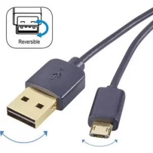 Renkforce USB cable USB 2.0 USB-A plug, USB Micro-B plug 1m Black Duplex use connector, gold plated connectors