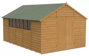 Forest Garden 10 x 15ft Apex Shiplap Dip Treated Double Door Shed with Base