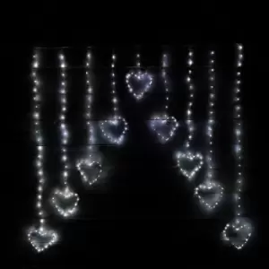 1.2m Premier Christmas Static Heart LED Silver Pin Wire V Curtain Lights in White