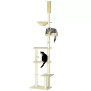 PawHut Floor to Ceiling Cat Tree for Indoor Cats, 6-Tier Play Tower Climbing Activity Center with Scratching Post, Platforms, Bed, Hammock, Adjustable