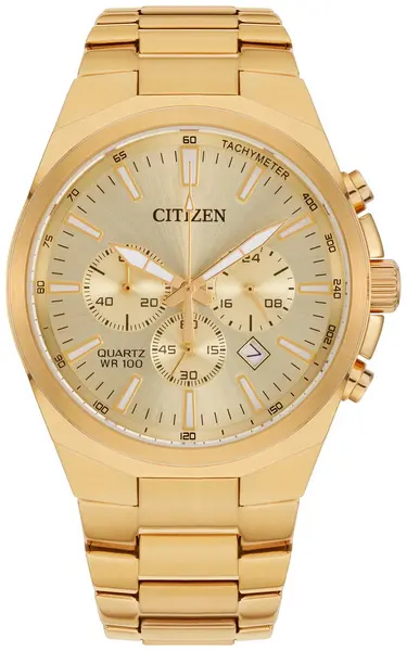 Citizen Quartz Mens Chronograph Gold Plated Bracelet Watch