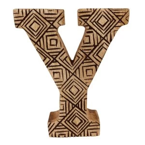Letter Y Hand Carved Wooden Geometric
