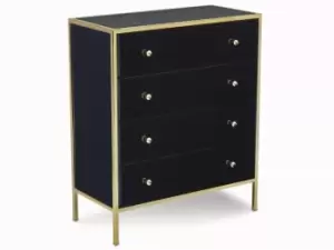 Birlea Fenwick Black Glass and Gold 4 Drawer Chest of Drawers Assembled