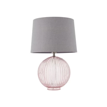 Endon Lighting Jemma & Mia - Table Lamp Dusky Pink Ribbed Glass & Charcoal Linen 1 Light IP20 - E27