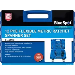 12 Piece Flexible Metric Ratchet Spanner Set (8-19MM) (With Case)