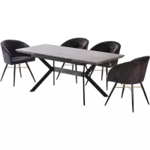 5 Pieces Life Interiors Vittorio Blaze Dining Set - an Ash Extendable Rectangular Wooden Dining Table and Set of 4 Black Dining Chairs - Black