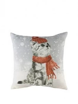 Riva Home Snowy Cat With Scarf Cushion