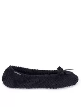 TOTES Isotoner Popcorn Terry Ballet Slippers - Black, Size 5-6, Women