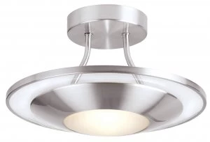 1 Light Flush Ceiling Light Frosted Glass, Satin Chrome with Clear