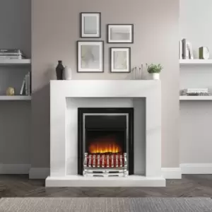 Freestanding White Electric Fireplace Suite with Metal Insert - Amberglo