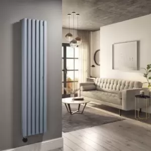 Light Grey Electric Vertical Designer Radiator 1.2kW with WiFi Thermostat - Double Panel H1600xW354mm - IPX4 Bathroom Sa