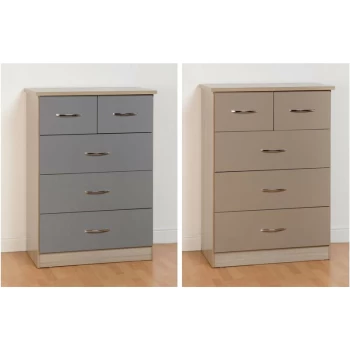 Nevada Oak and Grey Gloss 3+2 Drawer Chest - Seconique