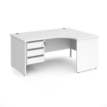 Office Desk Right Hand Corner Desk 1600mm With Pedestal White Top And Panel End Leg 800mm Depth Contract 25 CP16ER3-S-WH