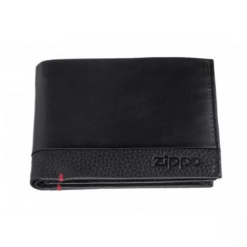 Zippo Black Nappa & Grained Leather Tri-Fold Wallet (12 x 9 x 2cm)