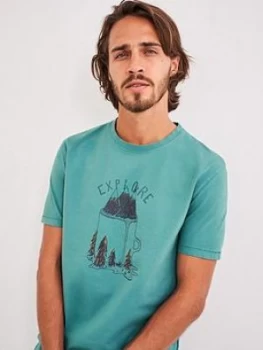 White Stuff Explore Organic Graphic T-Shirt - Teal, Size XL, Men