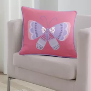 Bedlam - Flutterby Butterfly Print Piped Edge Filled Cushion, Pink, 43 x 43 Cm