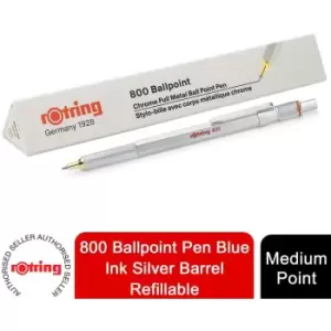 Rotring - 800 Ballpoint Pen Medium Point Blue Ink Silver Barrel Refillable