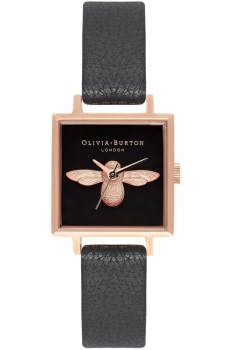 Ladies Olivia Burton Square Dial 3D Bee Black & Rose Gold Watch OB16AM128