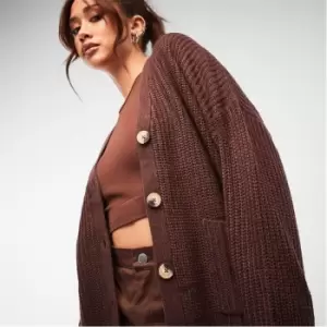 Missguided Boxy Knit Cardigan - Brown
