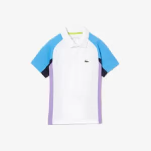 Boys' Lacoste SPORT Regular Fit Mesh Detail Tennis Polo Size 8 yrs White / Blue / Navy Blue / Purple