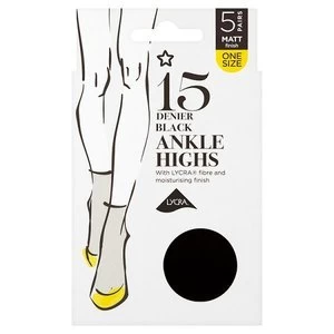 Superdrug 5 Pack 15 Denier Ankle High Lycra Tights - Black