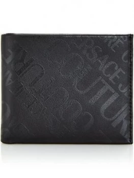 Versace Jeans Couture Mens All Over Tonal Logo Leather Billfold Wallet - Black