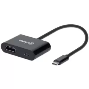 Manhattan USB-C to HDMI and USB-C (inc Power Delivery) 4K@60Hz 19.5cm Black Power Delivery to USB-C Port (60W) Equivalent to Startech CDP2HDUCP Male t