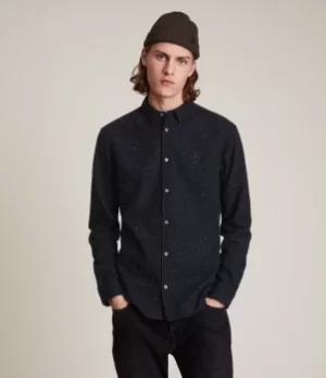 AllSaints Mens Elmira Shirt, Black/Ecru, Size: M