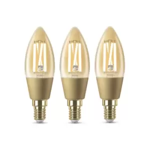 4lite WiZ Connected Candle Filament Amber WiFi LED Smart Bulb - E14, Pack of 3
