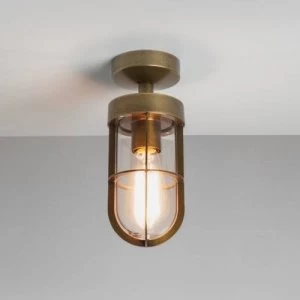 1 Light Outdoor Semi Flush Ceiling Light Antique Brass IP44, E27