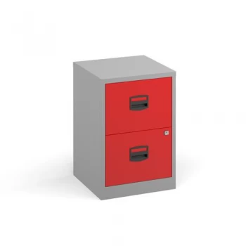 Bisley A4 home filer with 2 drawers - grey with red drawers