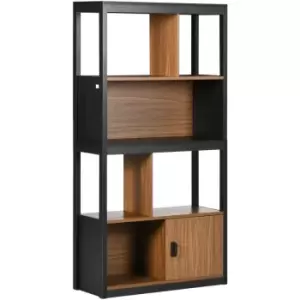 Homcom - 4-Tier Bookshelf Freestanding Bookcase w/ Storage for Study Walnut Brown