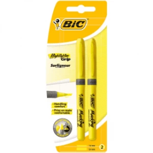 BIC Highlighter Grip - Fluorescent Yellow (2 Pack)