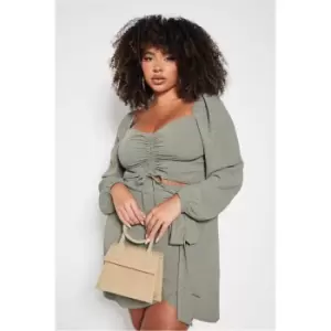 I Saw It First Khaki Plus Ruched Front Volume Sleeve Blouse - Green