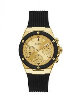 Guess Guess Athena Gold Dial Black Silcone Strap Womens Watch
