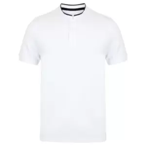 Front Row Mens Stand Collar Stretch Polo Shirt (S) (White/Bright Navy)